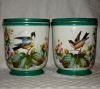 antique hand-painted flower pots bird roses blackberries 19,50 c